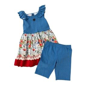 Ricrac and Ruffles Red White and Blue floral Matching Set Outfit 8